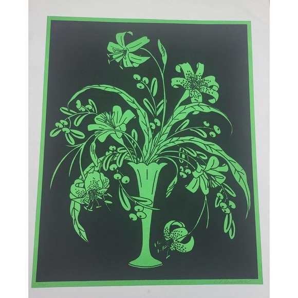 C.S. Shawver Beautiful Green Floral Black Background Art Print 7/90